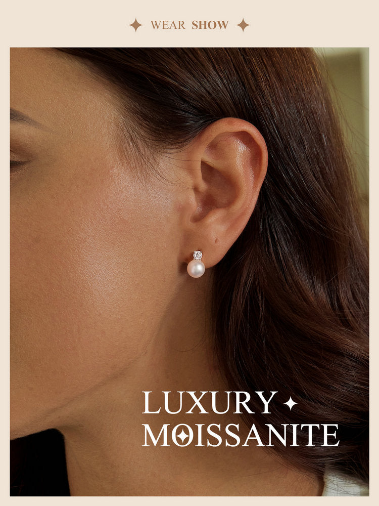 Natural Pearl & 0.1ct Moissanite Studs