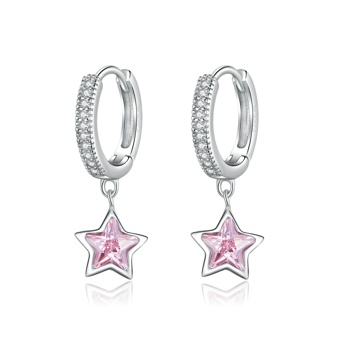 Pink Pentagon Star Hoop Earrings