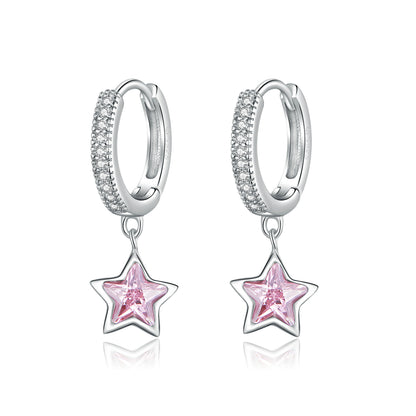 Pink Pentagon Star Hoop Earrings