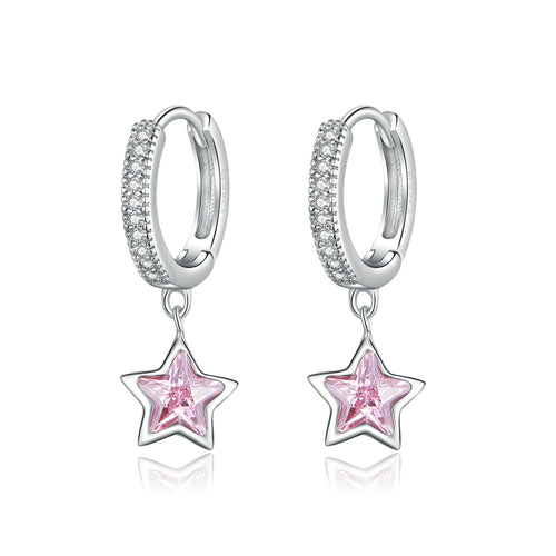 Pink Pentagon Star Hoop Earrings