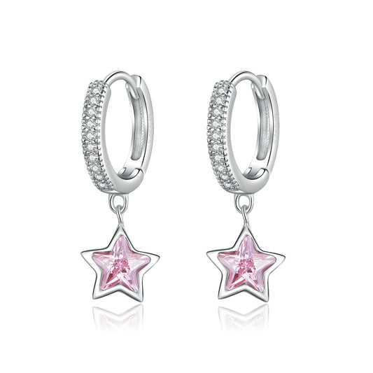 Pink Pentagon Star Hoop Earrings