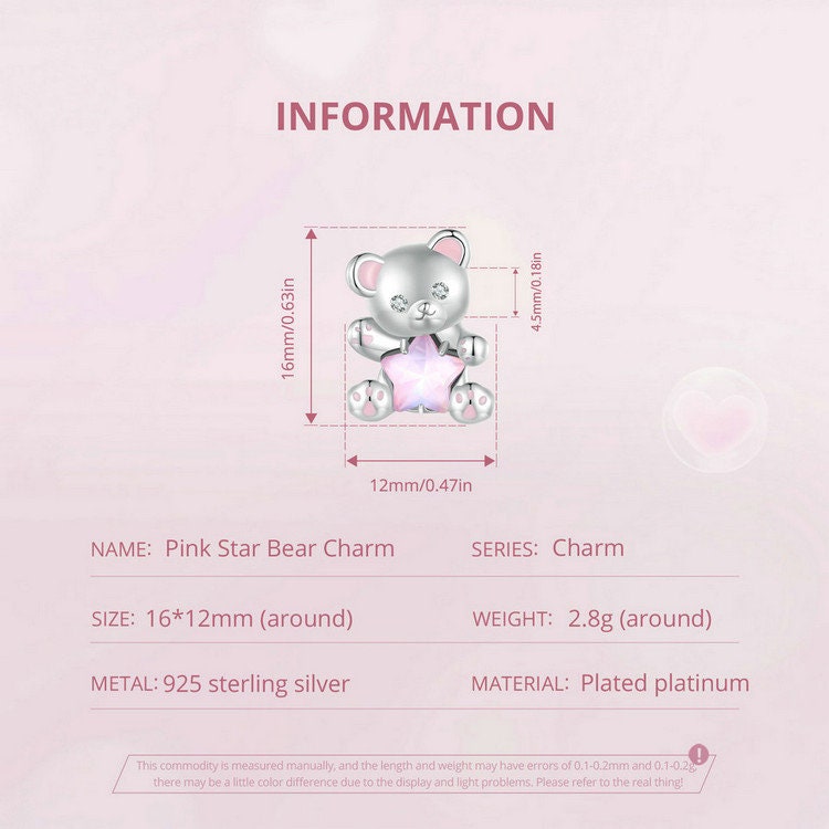 Pink Star Bear Charm