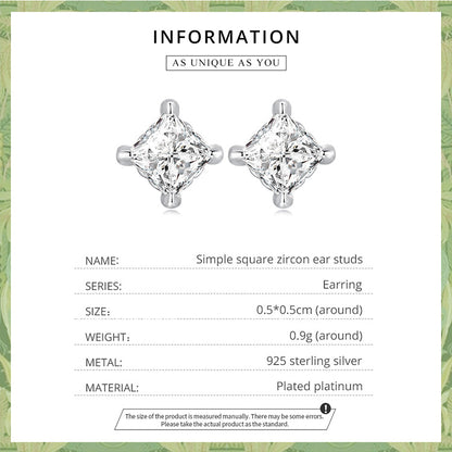 Minimalist Square Cubic Zirconia Stud Earrings