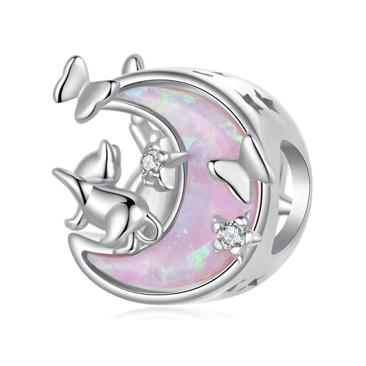 Opal Moon Cat Charm