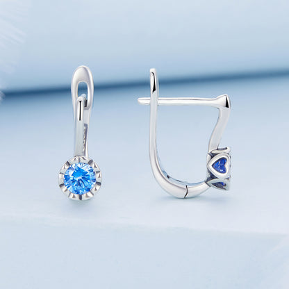Minimalist Blue Cubic Zirconia Clip Earrings