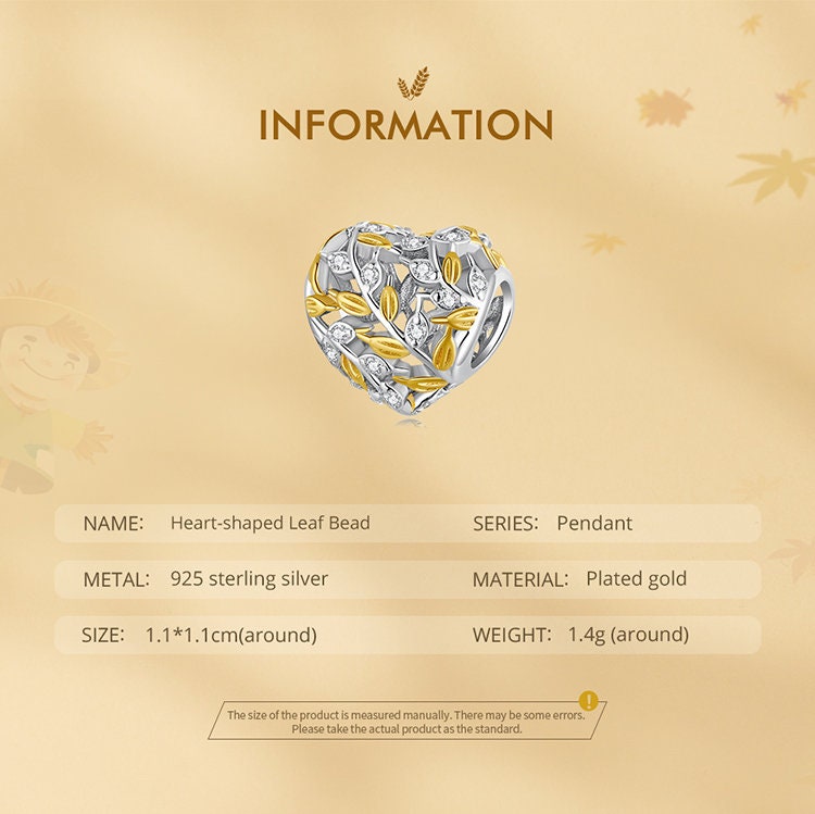 Heart-Shaped Leaf Bead Charm,
