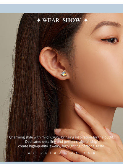 Heart-shaped Iridescent Glass Studs