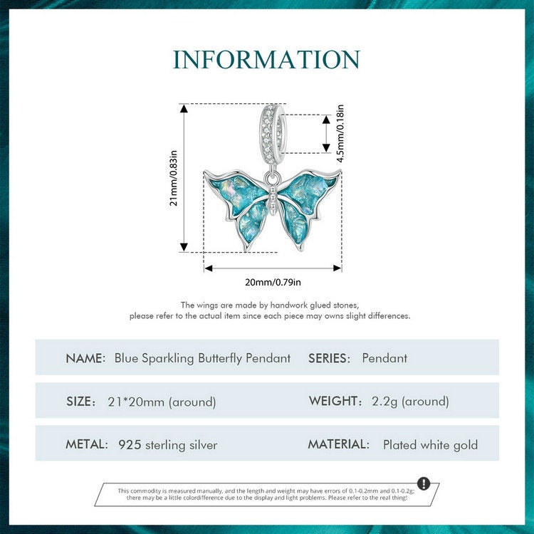 Blue Sparkling Butterfly Pendant Charm