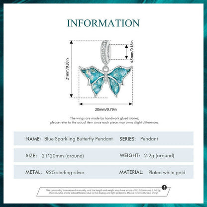 Blue Sparkling Butterfly Pendant Charm