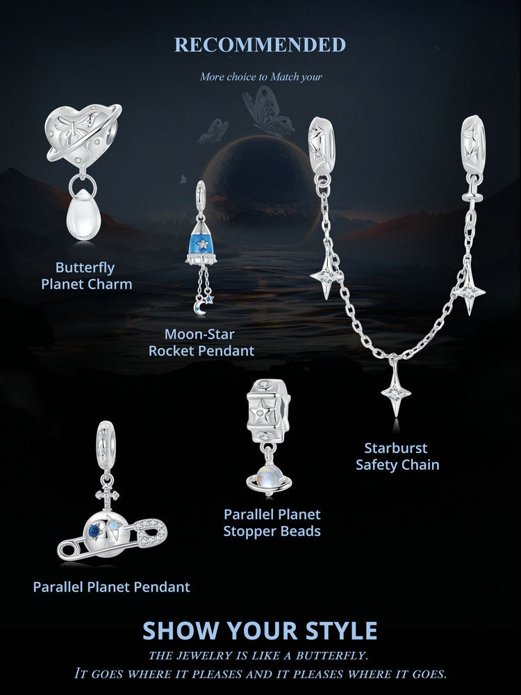 Moon-Star Rocket Pendant Charm