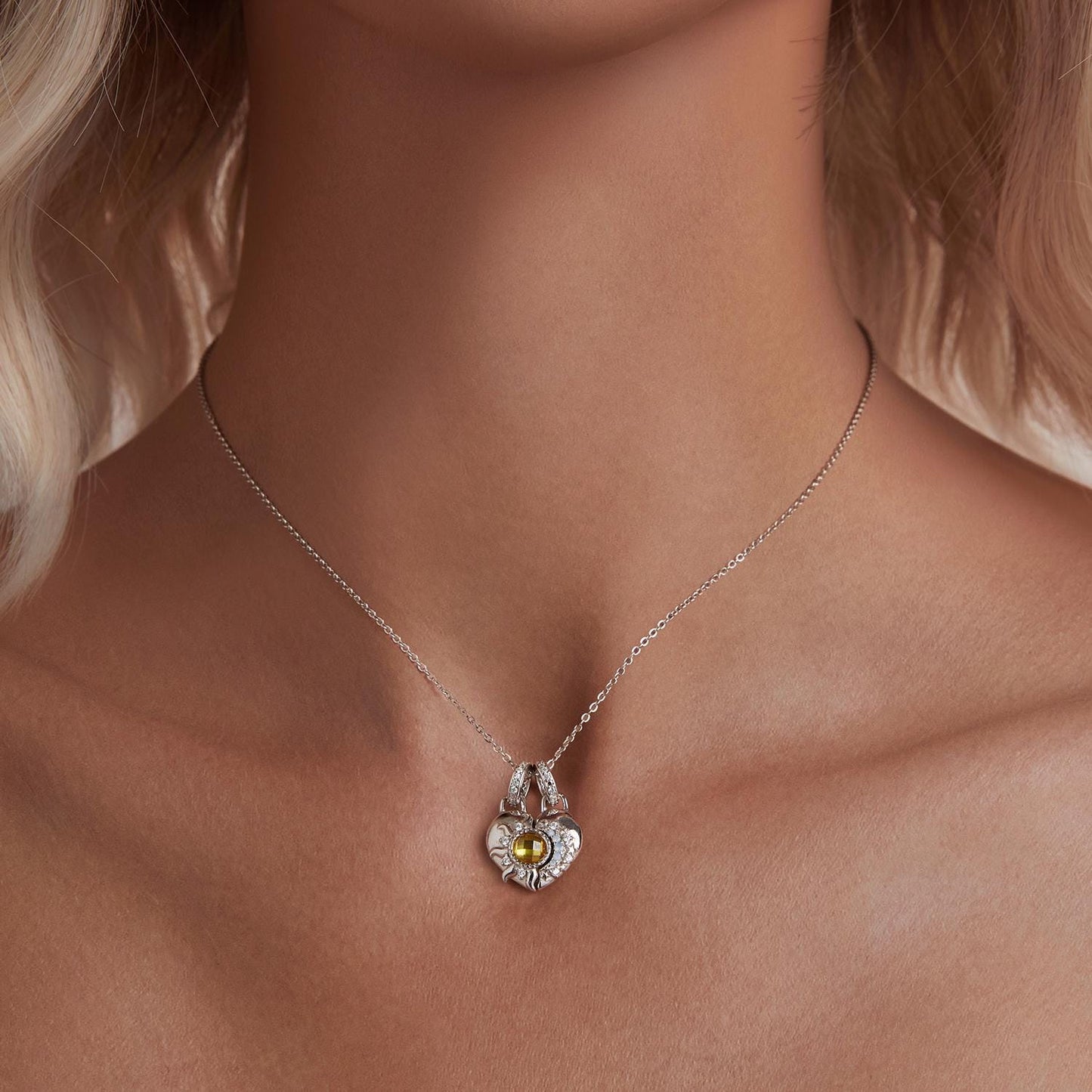 Sun and Moon Heart Pendant Charm