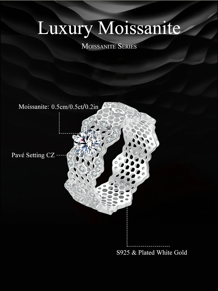 Lace-Inspired Wide Moissanite Ring