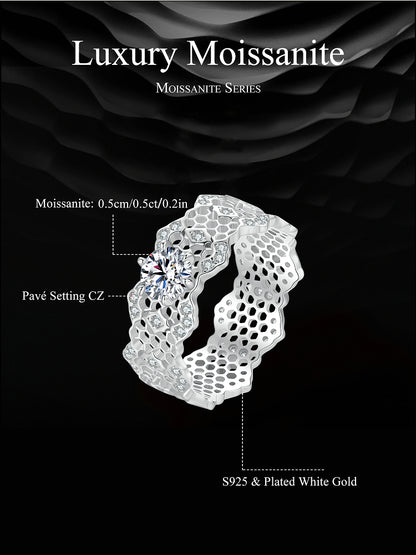 Lace-Inspired Wide Moissanite Ring