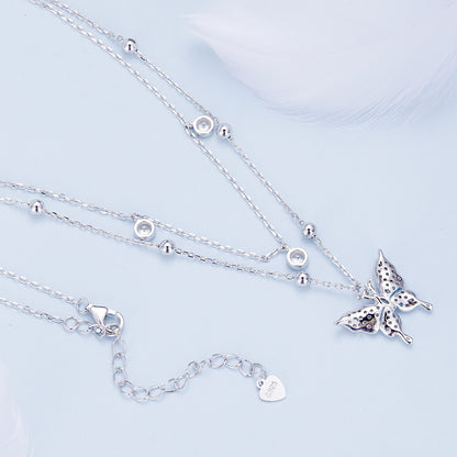 Double-layer Fringe Butterfly Necklace