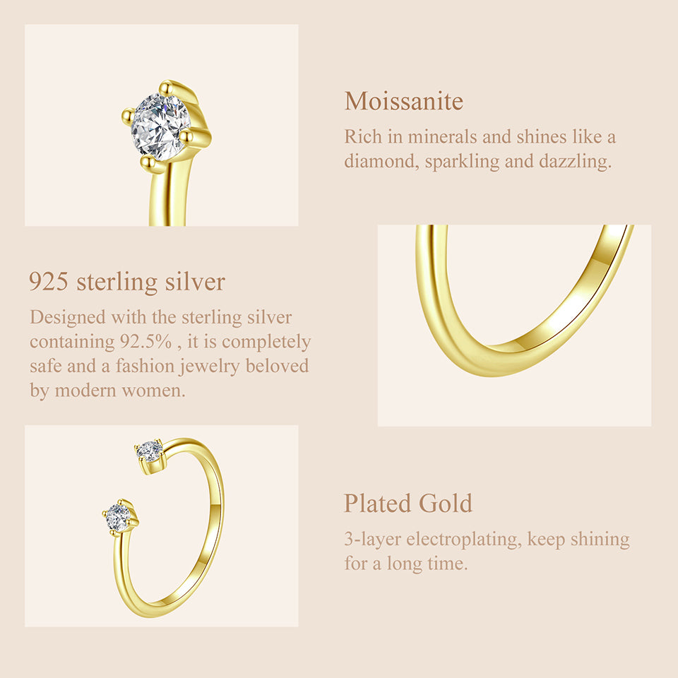 Elegant Moissanite Adjustable Ring - Gold