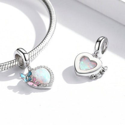 Butterfly Opal Heart Charm