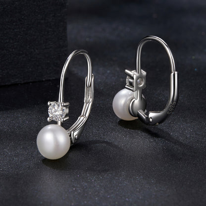 Pearl Accent Moissanite Spring Earrings