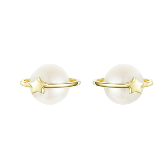 Cosmic Ring Pearl Earrings