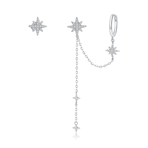 Gleaming Star Burst Hoop Earrings