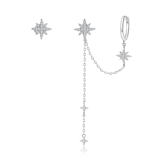Gleaming Star Burst Hoop Earrings
