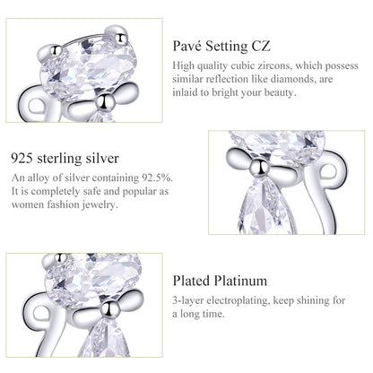 Square Gemstone Cat Stud Earrings