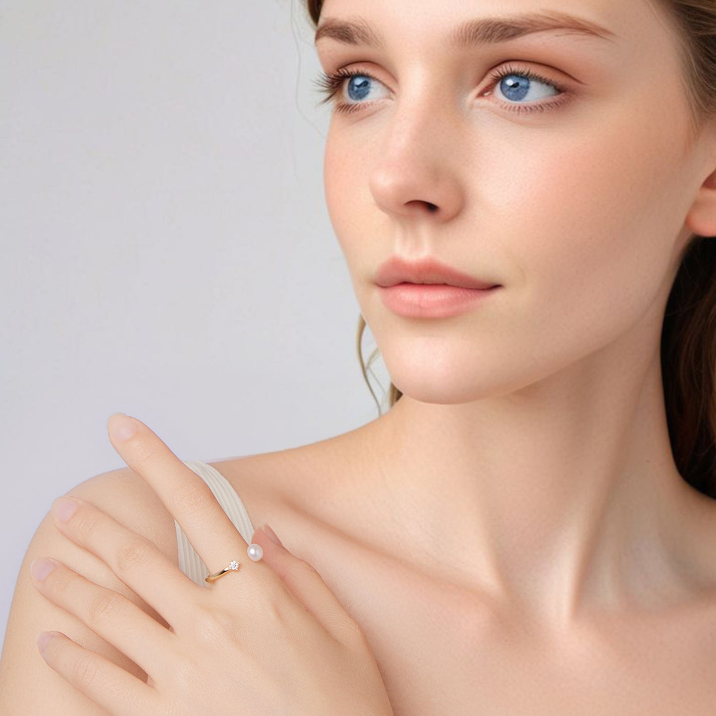 Pearl Moissanite Adjustable Ring