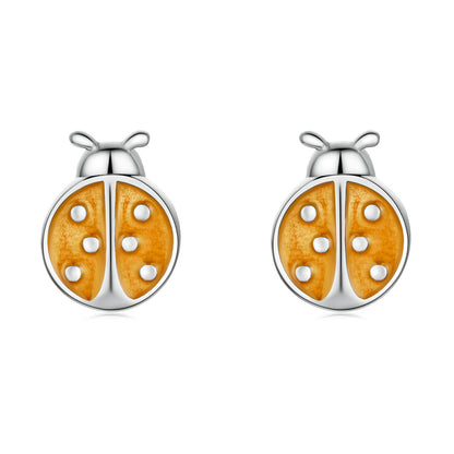 Orange Ladybug Stud Earrings