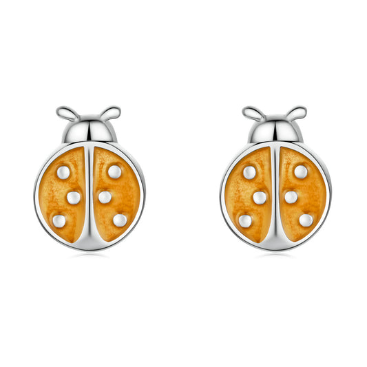 Orange Ladybug Stud Earrings