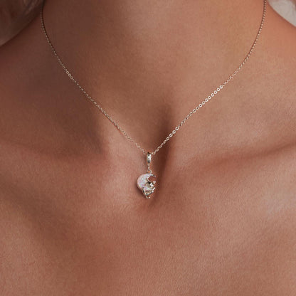 Opal Moon Cat Pendant Charm