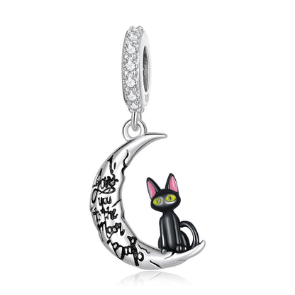 Moon & Black Cat Pendant Charm