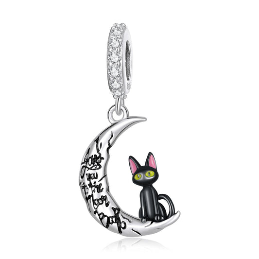 Moon & Black Cat Pendant Charm