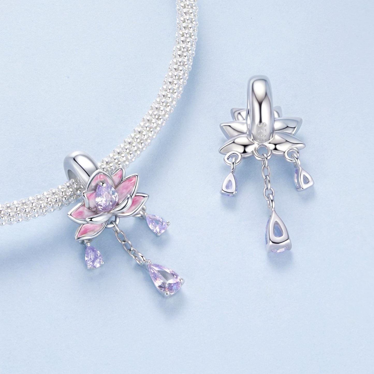 Pink Purple Lotus Tassel Silicone Beads Charm
