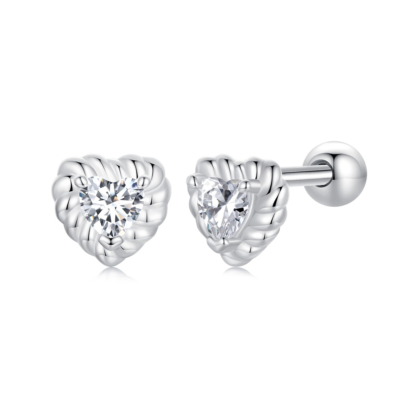 Spiral Ball Moissanite Studs (Heart)