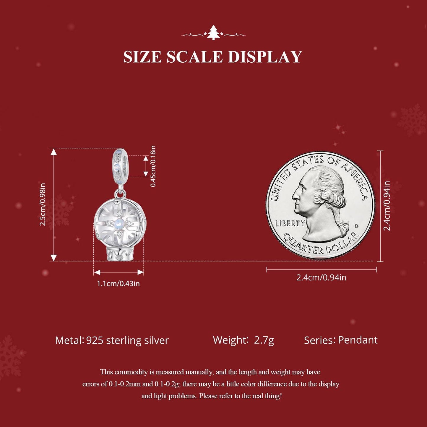 Christmas Snowflake Crystal Ball Pendant Charm