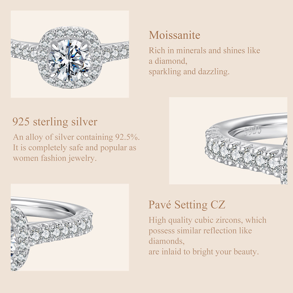 Square Halo Moissanite Ring