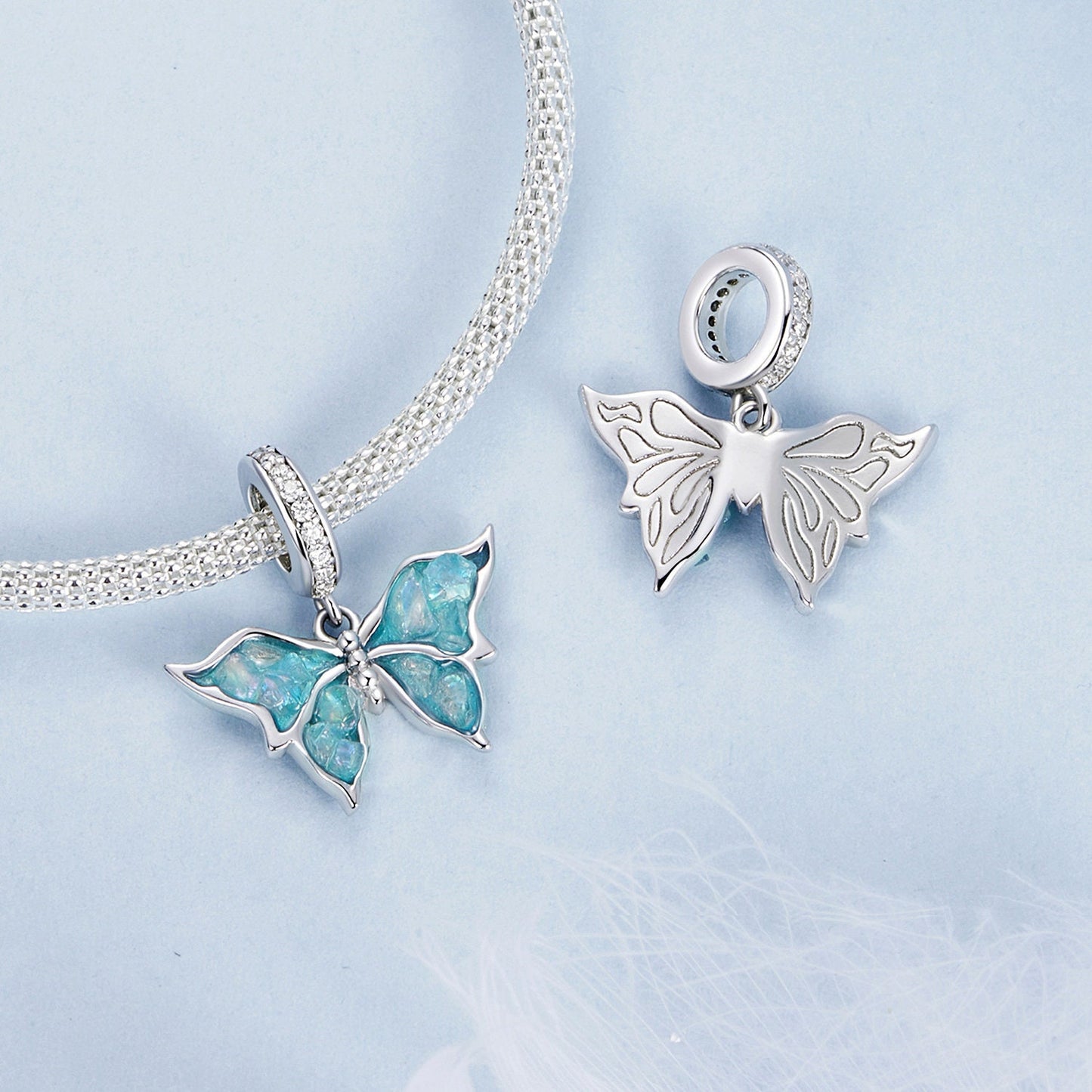 Blue Sparkling Butterfly Pendant Charm