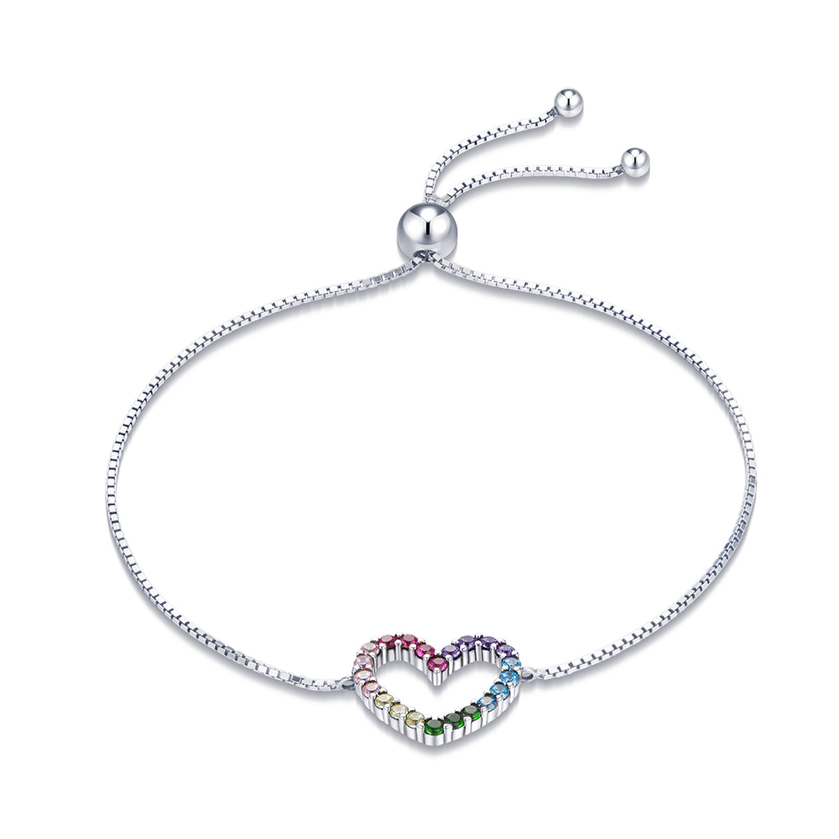 Rainbow Heart Charm Bracelet