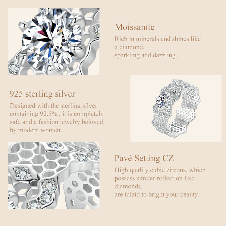 Lace-Inspired Wide Moissanite Ring