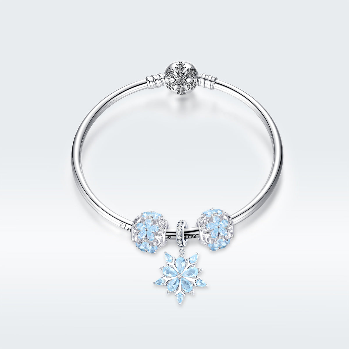 Frosted Crystal Snowflake Bangle