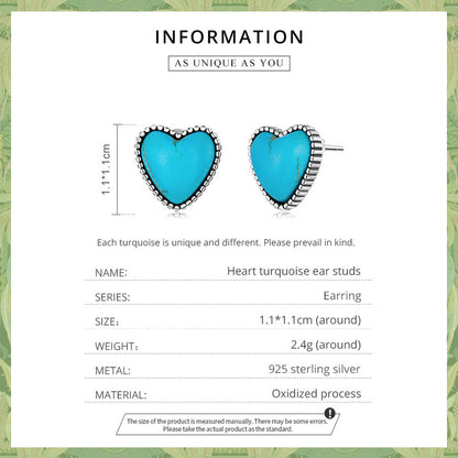 Heart Turquoise Stud Earrings