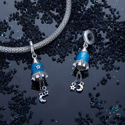 Moon-Star Rocket Pendant Charm