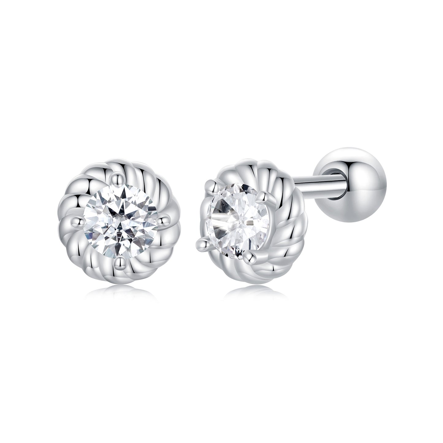 Spiral Ball Moissanite Studs (Round)