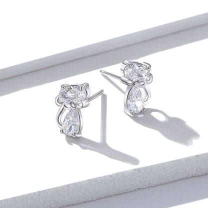 Square Gemstone Cat Stud Earrings