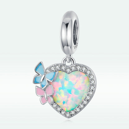 Butterfly Opal Heart Charm