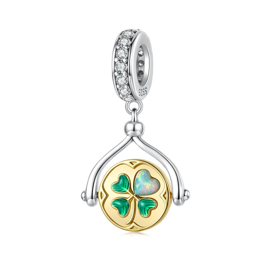 Lucky Four-Leaf Clover Spinning Pendant Charm