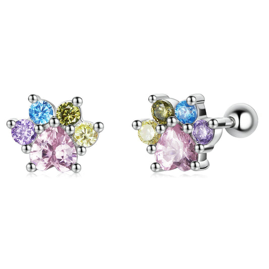 Colorful Cubic Zirconia Paw Stud Earrings