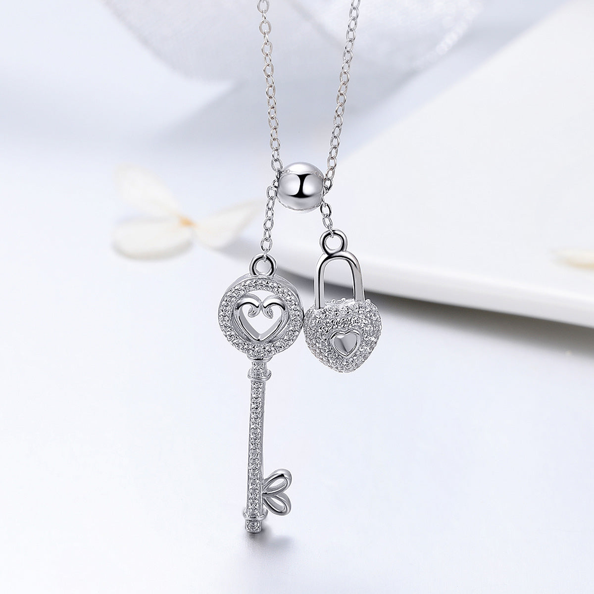 Heart Locket Key Sterling Silver Necklace