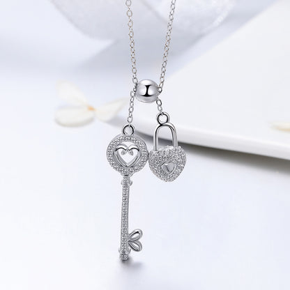 Heart Locket Key Sterling Silver Necklace