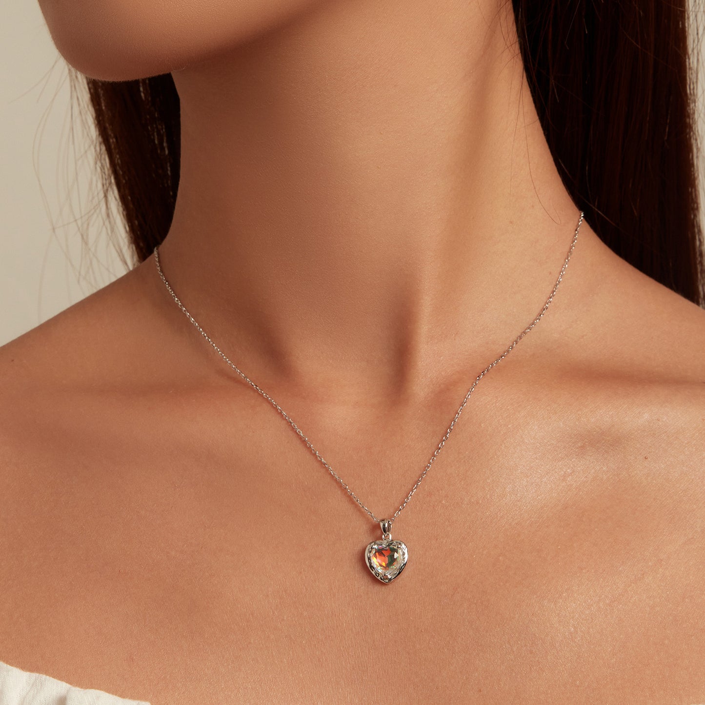 Iridescent Heart Glass Necklace