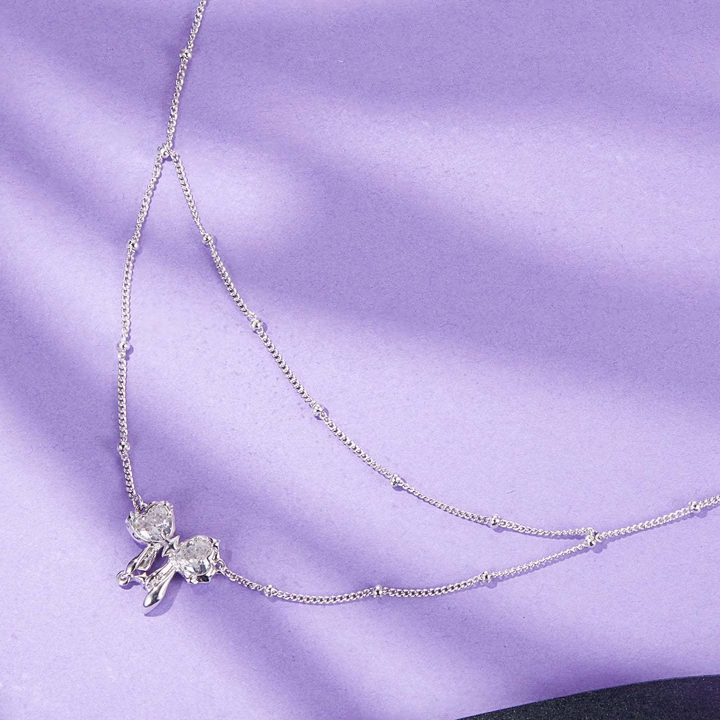Glittering Bow Pendant Necklace